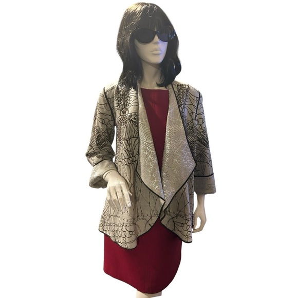 Chicos Gray, Silver Metallic & Brown Size 0 Wool Blend Open Reversible Jacket - Picture 1 of 7